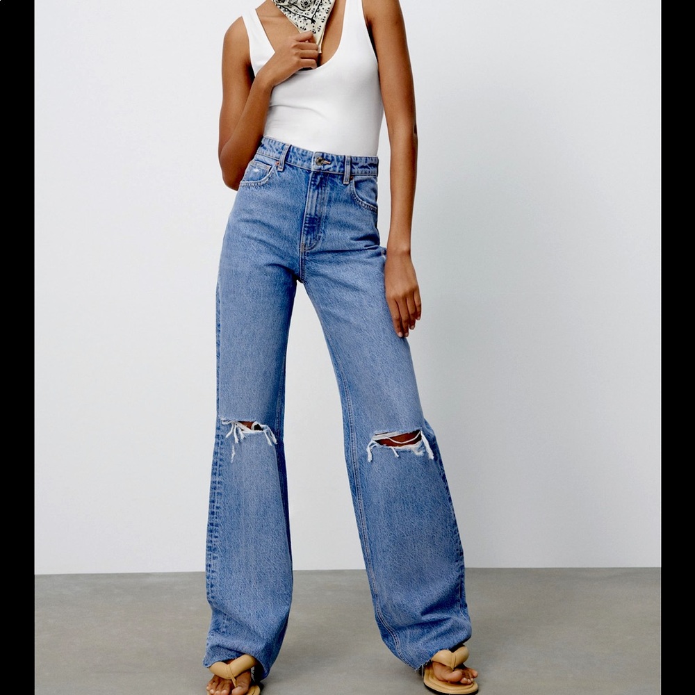 Zara Wide Leg, Full Length High Waist Jeans